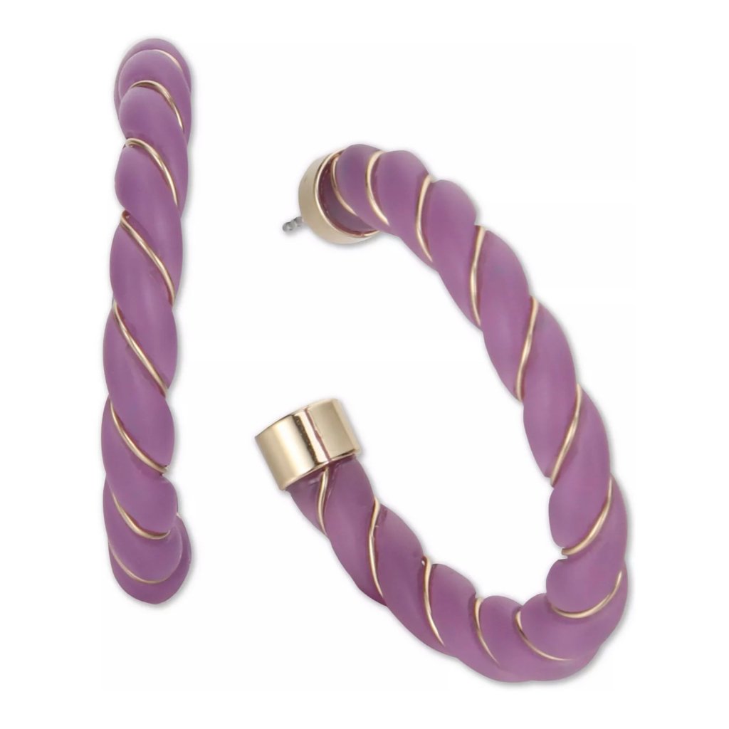Inc International Concepts Gold-Tone Wire-Wrapped Resin Spiral C-Hoop Purple Ear